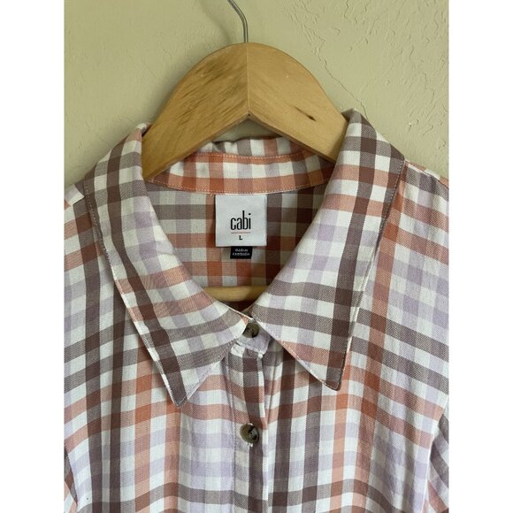 Cabi Legacy Shirt Size Large Gingham White Pink Button Up Rayon Collared Shirt # - Picture 6 of 8